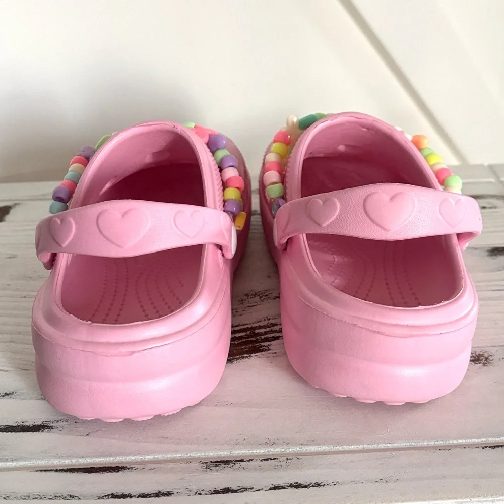 Friendship Charm Bracelet Waterproof Pastel Pink Slip On Clogs Waterproof Shoes